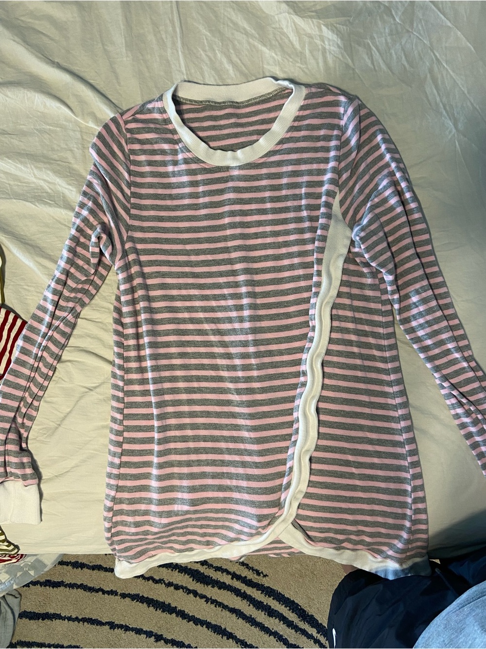 Striped Pink and Gray Latched Mama sweater
